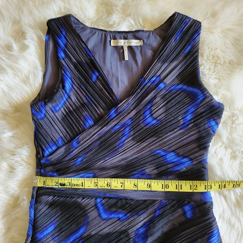 Halston Heritage Blue and Gray Pleated Dress Size 4 - Picture 15 of 16